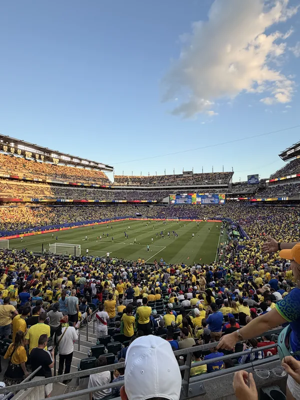 A packed stadium at a Brazil match during the 2026 World Cup