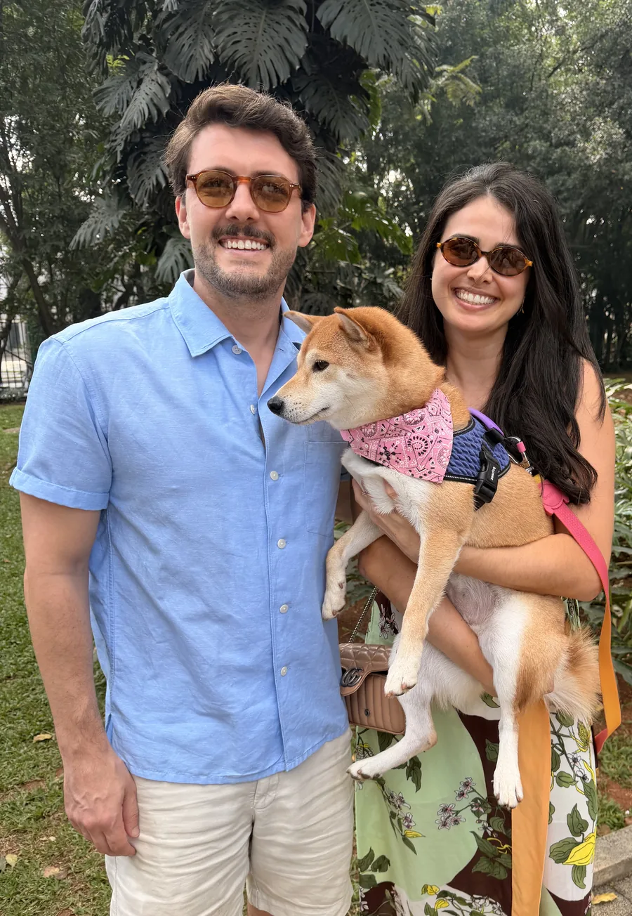 Augusto, Marcella, and their Shiba Inu, Sake